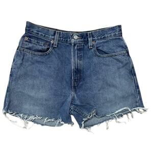 Levi's Made and Crafted Tequila Blue Barrel Crop Denim CutOff Shorts Sz 27 Big E